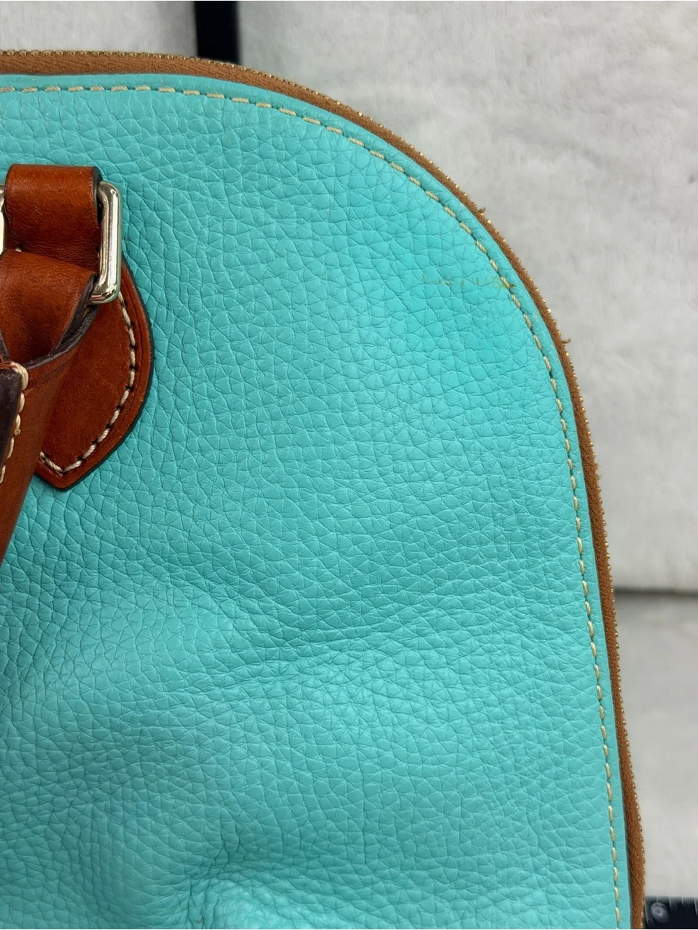 Dooney & Bourke Zip Zip Turquoise Leather Satchel with Brown Trim